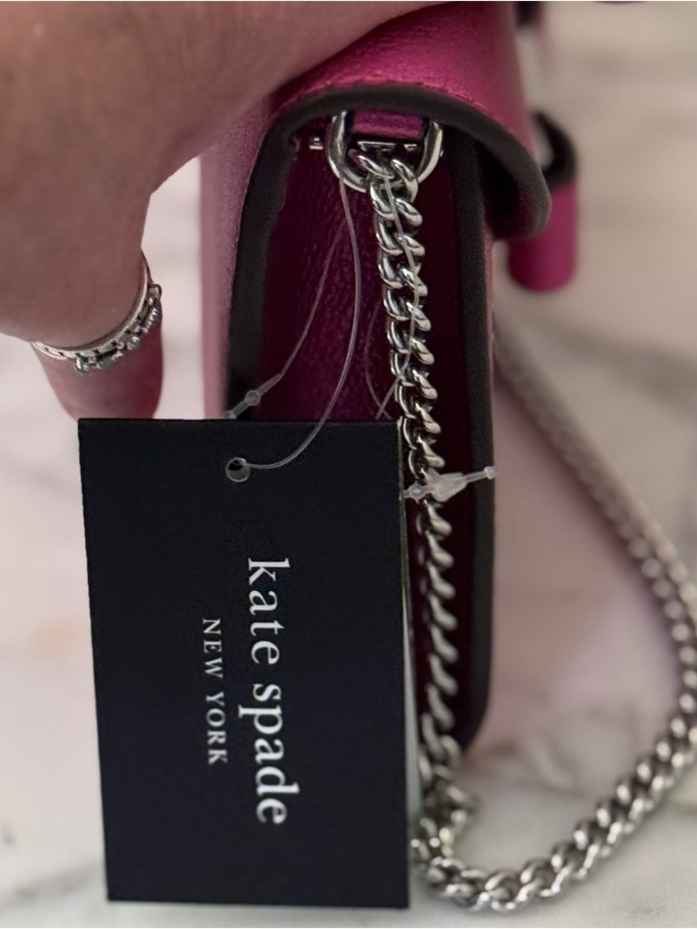 Kate Spade Morgan Bow Metallic fuchsia Envelope Flap Crossbody and dust bag NWT - Picture 2 of 12